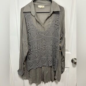 A'Reve Charcoal Lace Women's Blouse